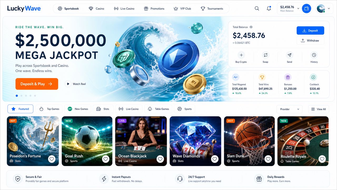 LuckyWave casino desktop interface preview