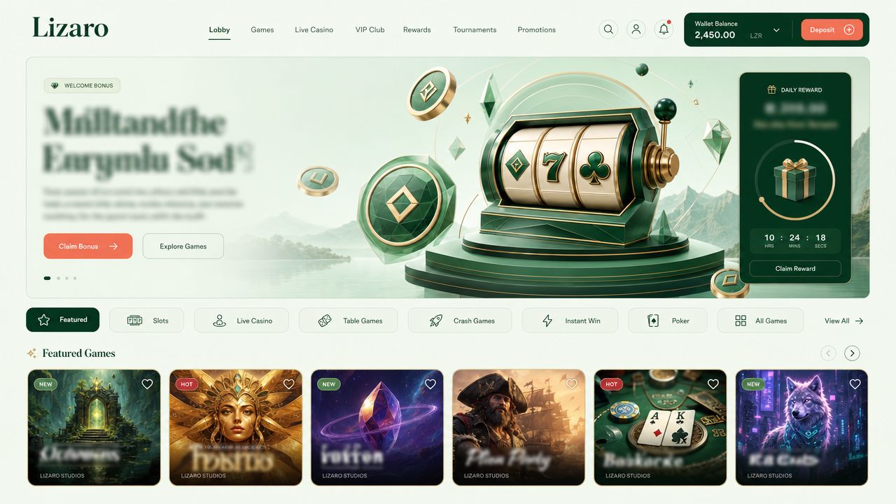 Lizaro casino homepage with Wild West themed lobby and game categories